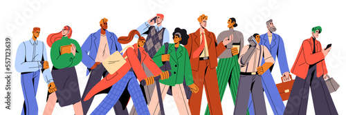 Business people crowd. Diverse office workers, employees, managers. Different businessmen, businesswomen, many men, women entrepreneurs in motion. Flat vector illustration isolated on white background