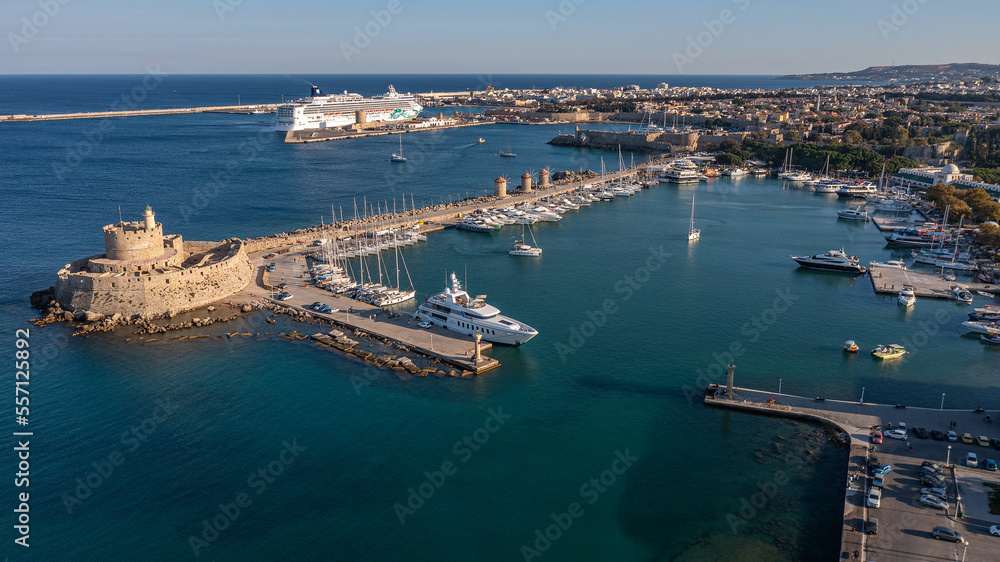 Aerial view from Mandraki port in Rhodes island Greece