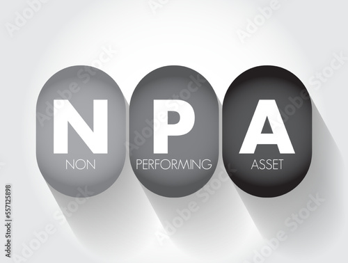 NPA Non Performing Asset - bank loan that is subject to late repayment or is unlikely to be repaid by the borrower in full, acronym text concept background