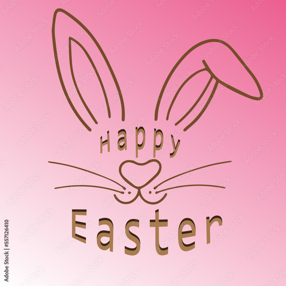 Happy easter text with outline of rabbit's head.suitable for banner or poster