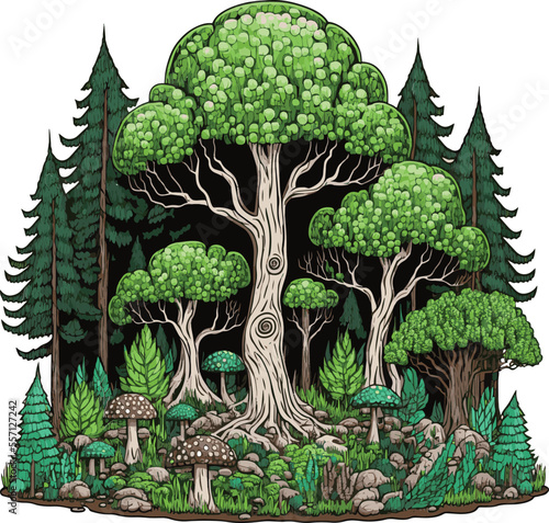 Small Deep Forest (Pine, Mushroom, Mangroves, etc.) in Vector