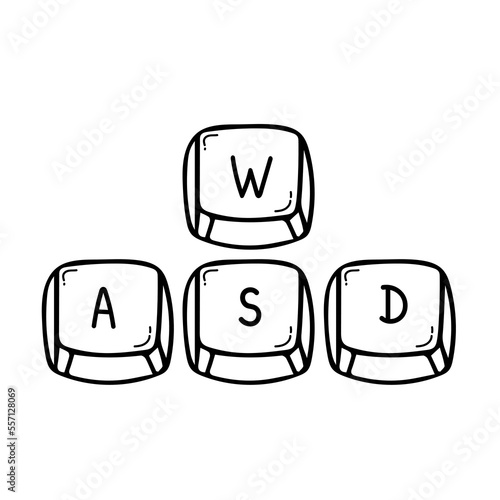 Computer keyboard key caps: WASD gaming keys.