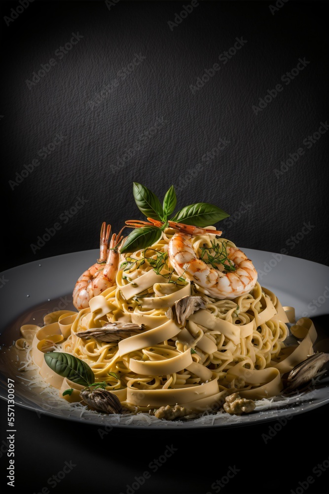 Shrimp Scampi with Spaghetti, generative ai Stock Illustration | Adobe
