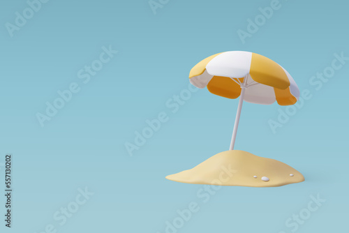 3d Vector Beach Yellow Umbrella, Summertime relax, Time to travel concept.