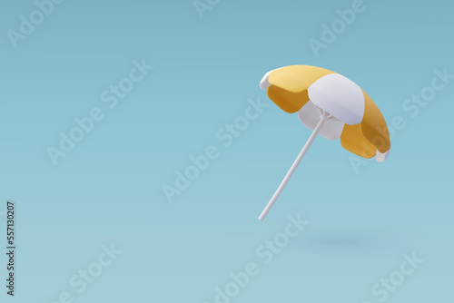 3d Vector Beach Yellow Umbrella, Summertime relax, Time to travel concept.