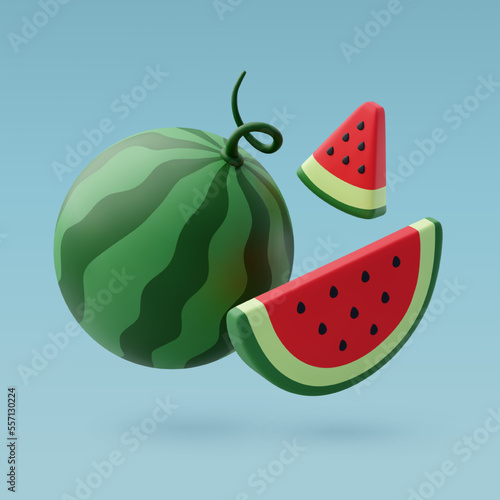 3d Vector Watermelon, Hello Summer, Summertime, Back to travel Concept.