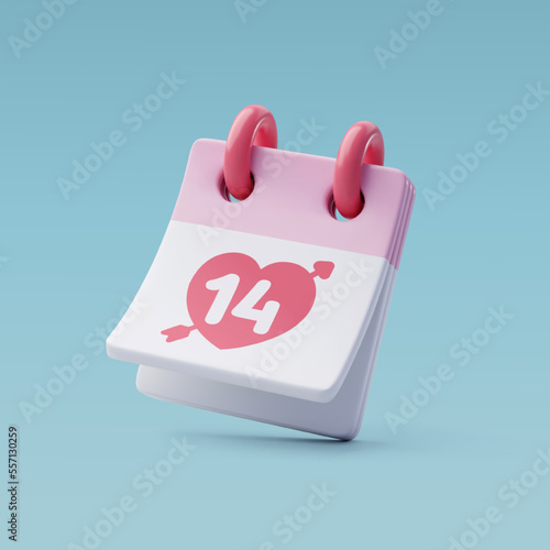 3d Vector Valentine's Day Paper Calendar, Notes Reminder, February 14, Valentine's Day Concept.