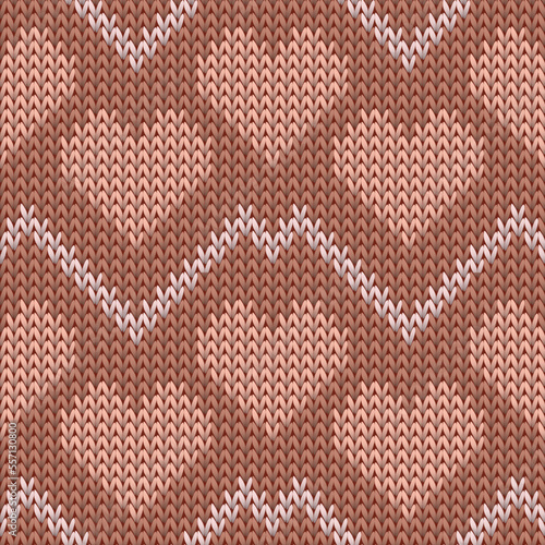 Fair isle heart knit norwegian vector seamless pattern. Knitting crochet valentine