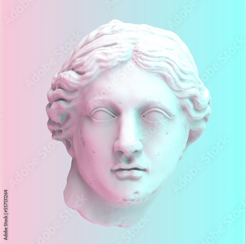 Statue of Venus de Milo. Creative concept colorful neon image with ancient greek sculpture Venus. 3D illustration