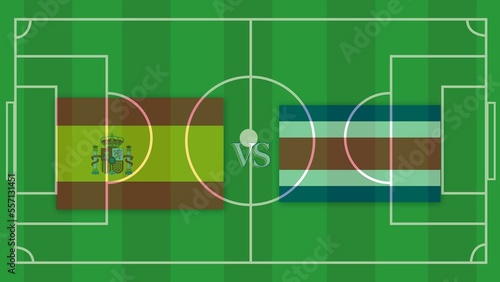 Spain vs costarica  Football Match Design Element on Football field.