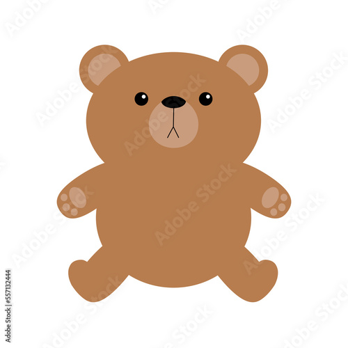 Cute little bear toy sitting on the ground. Brown grizzly icon. Kawaii cartoon character. Funny head face. Happy Valentines Day. Baby greeting card. White background. Flat design.