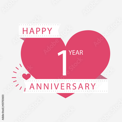 Happy First Year Anniversary Love Celebration Vector