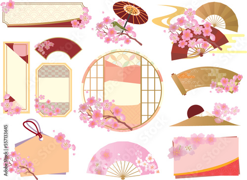 桜　春　花びら　フレーム枠