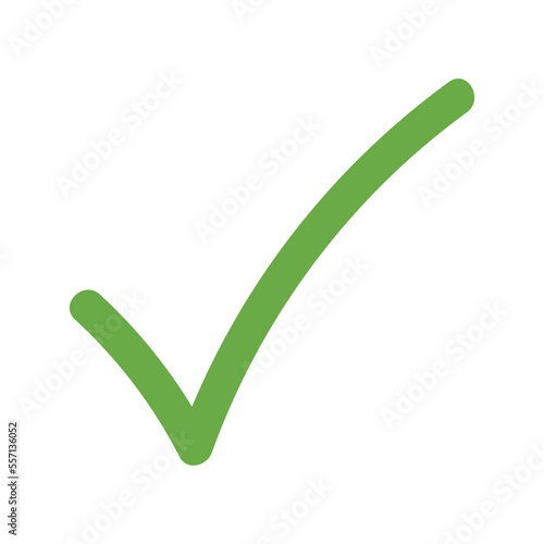Green checkmark icon. Tick of positive approval and agreement with successful voting and passing vector testing