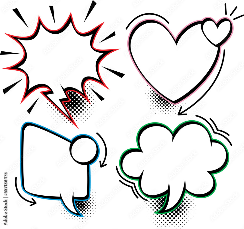Hand drawn of comic speech bubbles with halftone dot background style ...