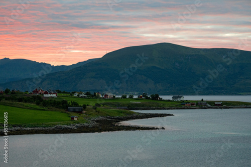 norway, lofoten, rocks, water, norwegian sea, cottages in lofoten on a summer night