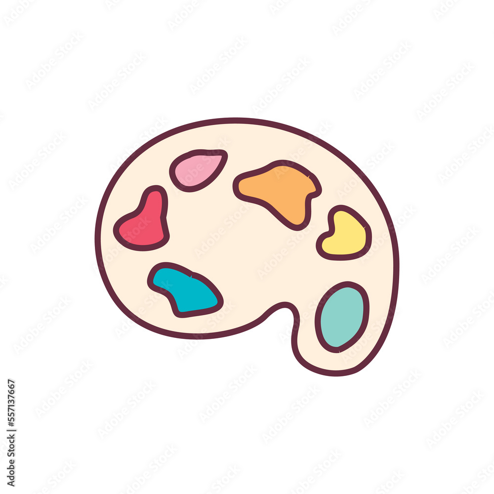 Palette for artist with colored paints. Color mixing board with artistic symbol of oil and