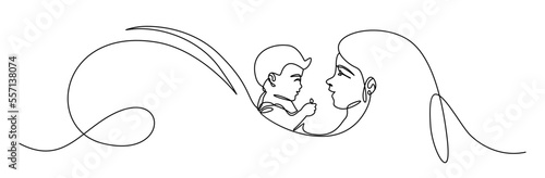 Hand drawn line art mother and son illustration
