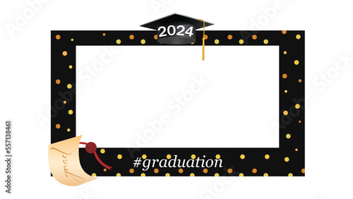 Rectangular photo frame for college and university graduates. Congratulation banner for graduating student with new education and success vector celebration