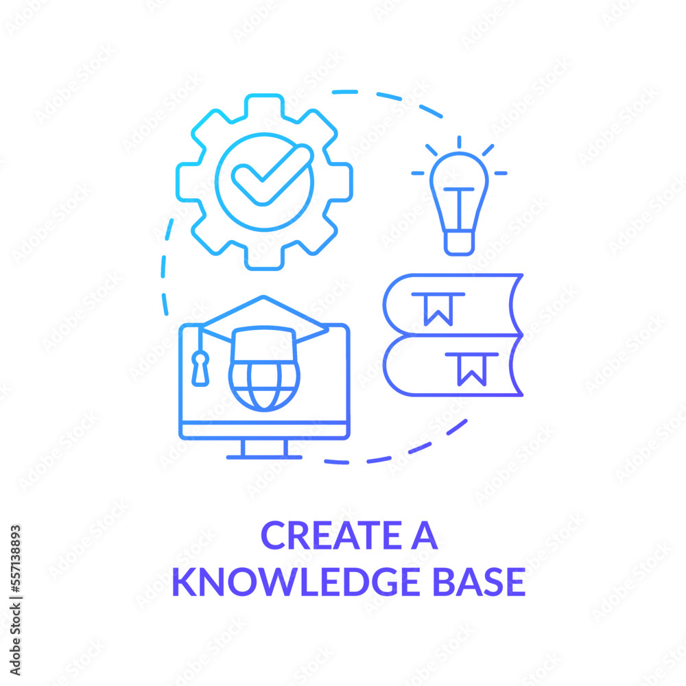 Create knowledge base blue gradient concept icon. Product feature and application training abstract idea thin line illustration. Isolated outline drawing. Myriad Pro-Bold fonts used Create knowledge base blue gradient concept icon. Product feature and application training abstract idea thin line illustration. Isolated outline drawing. Myriad Pro-Bold fonts used