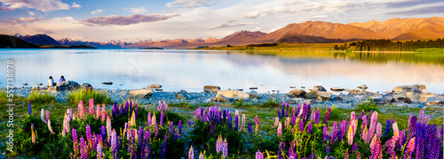 Foto Sunset Scape of Lake Tekapo and Lupins