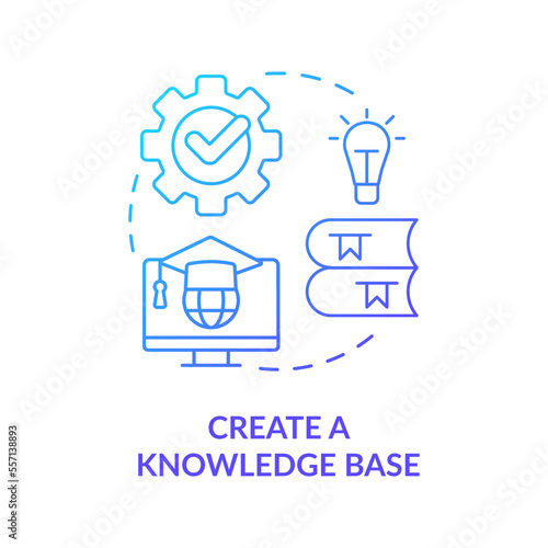 Create knowledge base blue gradient concept icon. Product feature and application training abstract idea thin line illustration. Isolated outline drawing. Myriad Pro-Bold fonts used