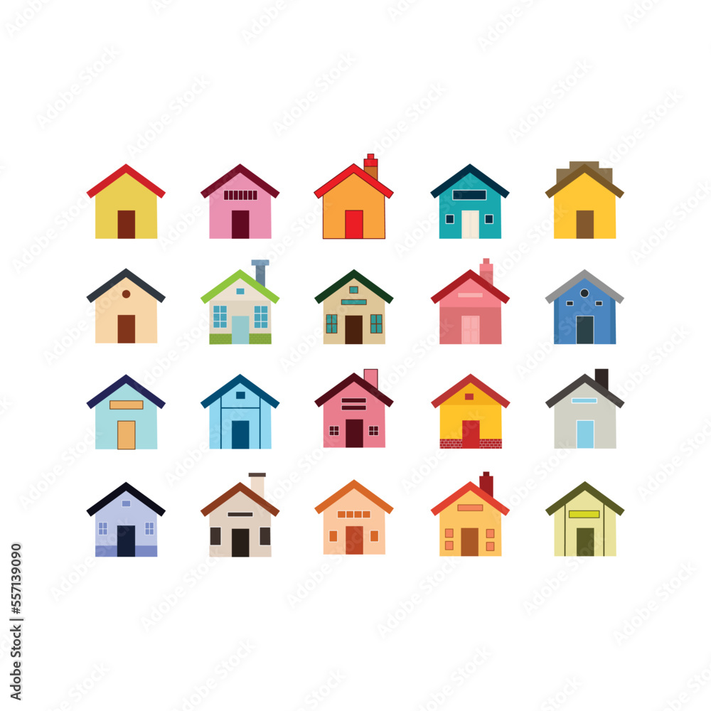 house icon set in flat style. home icon set isolate on white background. Perfect for coloring book, textiles, icon, web, painting, books, t-shirt print. house icon set in flat style. home icon set isolate on white background. Perfect for coloring book, textiles, icon, web, painting, books, t-shirt print.