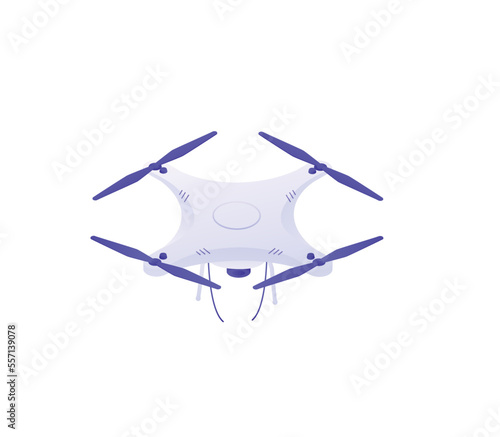White drone with blue propellers. Modern quadcopter for delivering cargo and filming video with a digital wireless vector interface