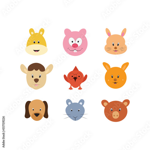cute animal face. animal face icons in flat style. animal face icon isolated on white background. Perfect for coloring book, textiles, icon, web, painting, books, t-shirt print.