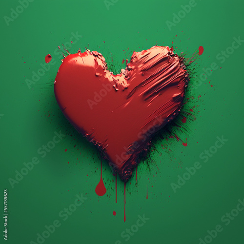 Heart made of paint on green background. Heart. Love poster. Valentine's day wallpaper
