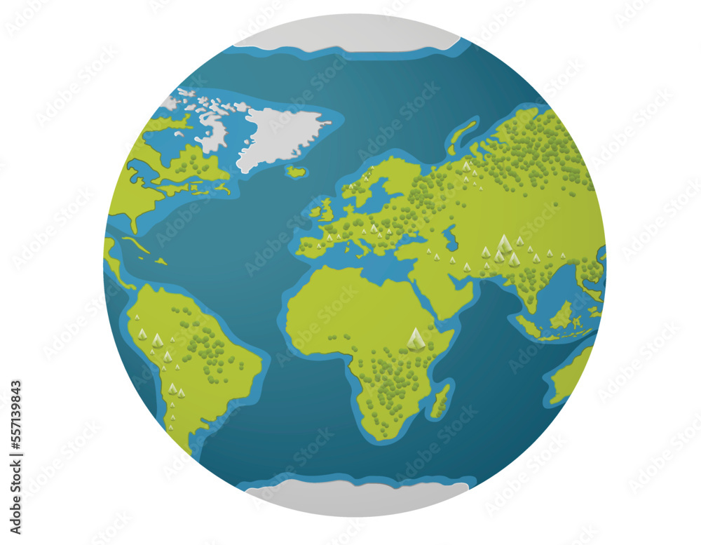 Naklejka premium Color planet with continents icon. Global geographic sphere with oceans and seas as symbol of business and vector travel