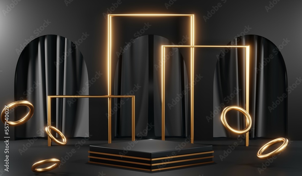 3D rendering of blank product background for cream cosmetics Modern black podium background 3D rendering of blank product background for cream cosmetics Modern black podium background