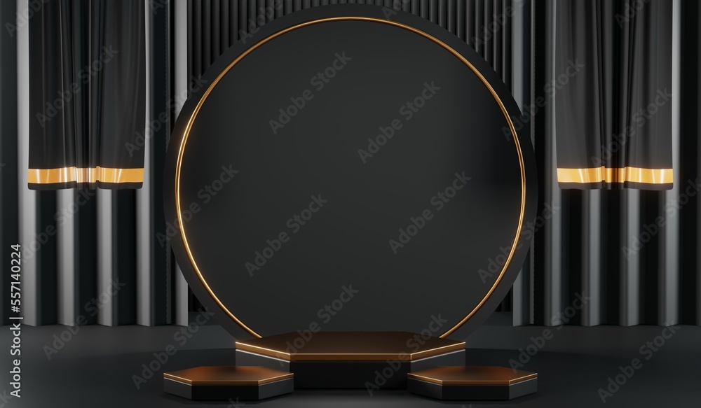 3D rendering of blank product background for cream cosmetics Modern black podium background 3D rendering of blank product background for cream cosmetics Modern black podium background
