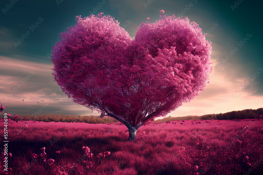 Premium Vector | The heart tree in pink background for valentines day