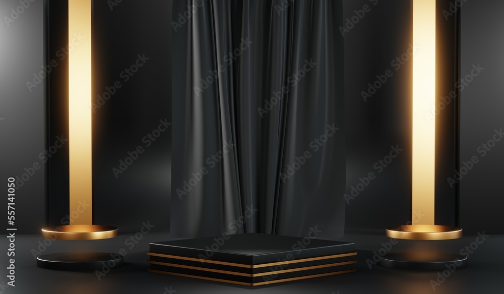 3D rendering of blank product background for cream cosmetics Modern black podium background 3D rendering of blank product background for cream cosmetics Modern black podium background