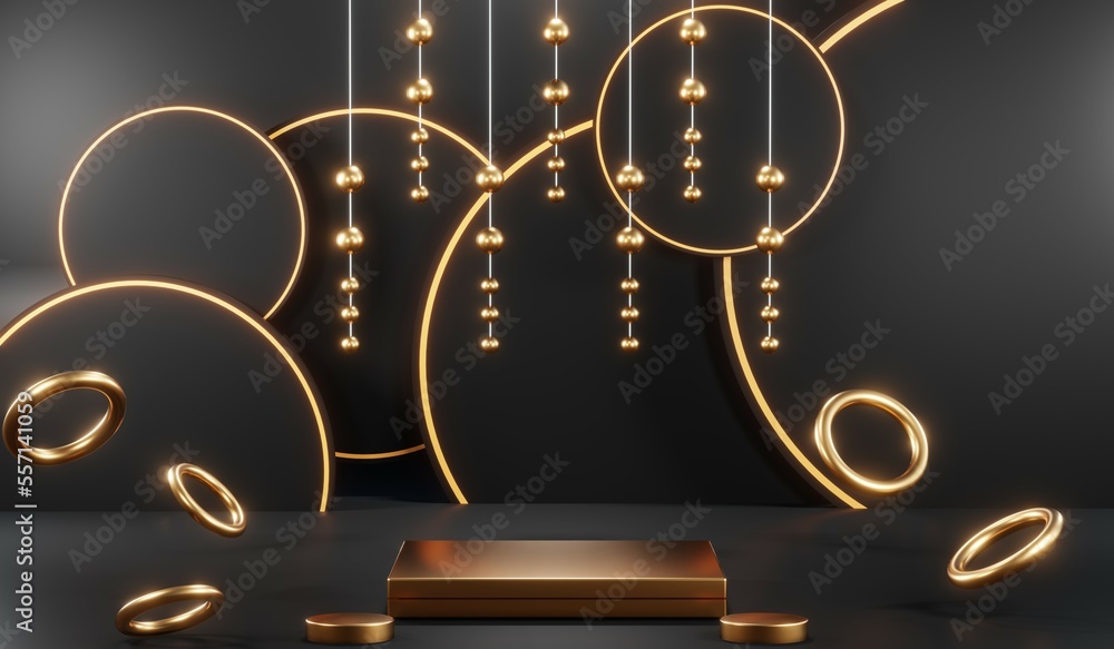 Fototapeta premium 3D rendering of blank product background for cream cosmetics Modern black podium background