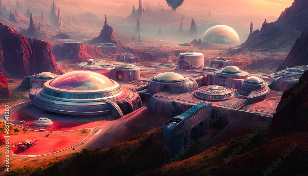 space colony on the planet Mars, showcasing the artist's futuristic vision and attention to detail. Generative AI