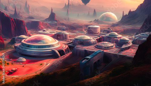 Foto space colony on the planet Mars, showcasing the artist's futuristic vision and attention to detail