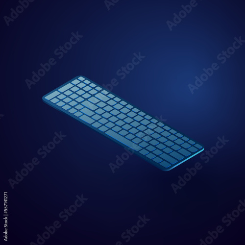 Isometric computer keyboard vector illustration. Blue background.