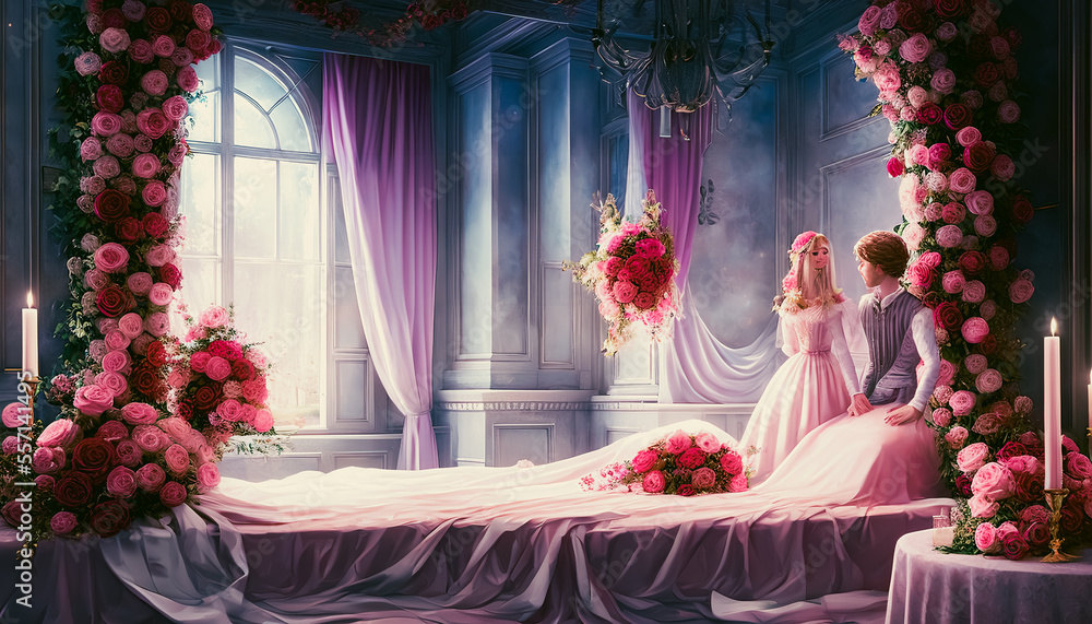 Φωτογραφία Newlywed couple's bedroom, with a cozy and romantic atmosphere captured through the use of soft colors and intimate details