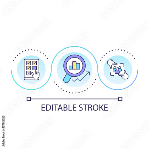 Social opinion loop concept icon. Target audience. Development and statistic growth. Polling abstract idea thin line illustration. Isolated outline drawing. Editable stroke. Arial font used