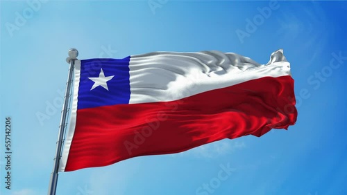 Chile Flag Loop. Realistic 4K. 30 fps flag of the Chile. Chilean waving in the wind. Seamless loop with highly detailed fabric texture. Loop ready in 4k resolution. photo