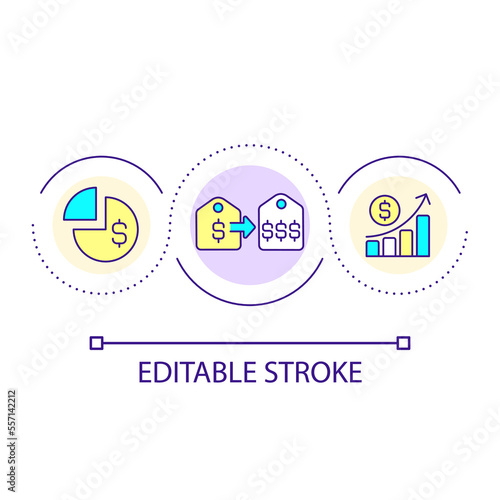 Increasing prices loop concept icon. Business activity abstract idea thin line illustration. Organization management. Inflation process. Isolated outline drawing. Editable stroke. Arial font used