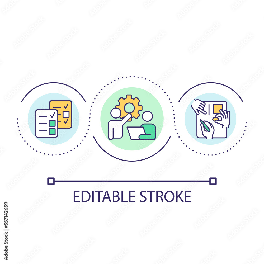 Manage team tasks loop concept icon. Business activity abstract idea thin line illustration. Project management. Running firm. Isolated outline drawing. Editable stroke. Arial font used Manage team tasks loop concept icon. Business activity abstract idea thin line illustration. Project management. Running firm. Isolated outline drawing. Editable stroke. Arial font used