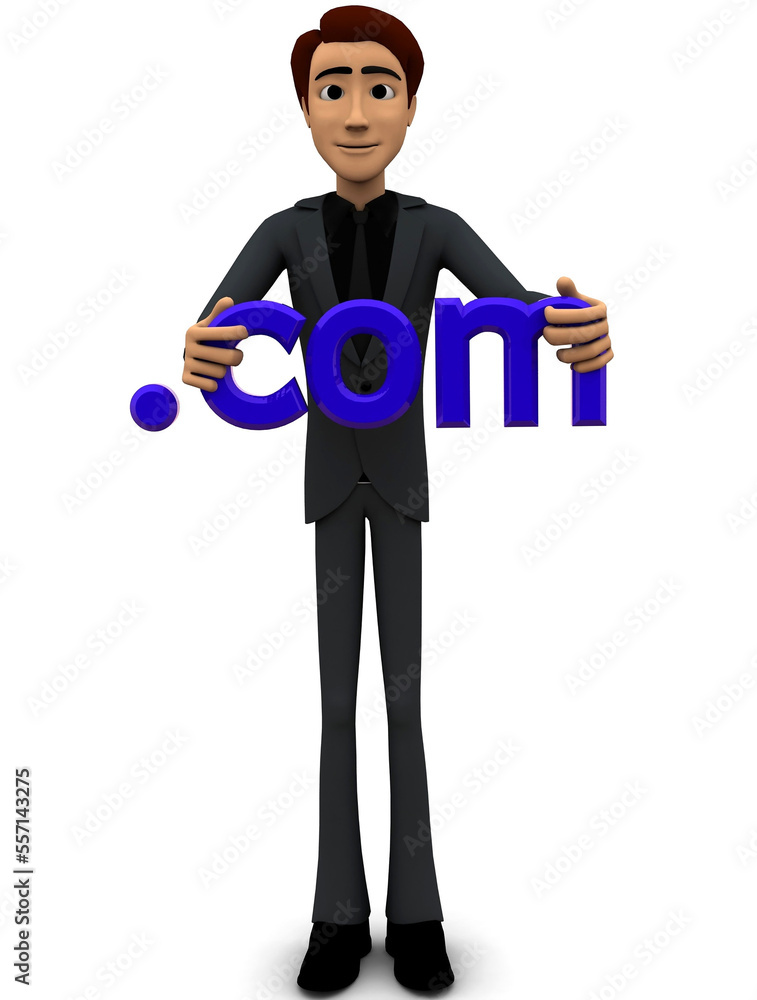 3d man holding .com concept 3d man holding .com concept