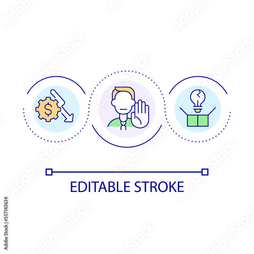 Eliminate unprofitable products loop concept icon. Damaged goods. Revenue loss. Business failure abstract idea thin line illustration. Isolated outline drawing. Editable stroke. Arial font used
