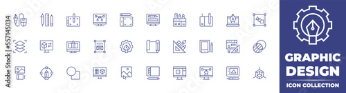 Graphic design line icon collection. Editable stroke. Vector illustration. Containing design tool, design tools, graphic tablet, graphic design, design, software, pen, layer, computer, and more.