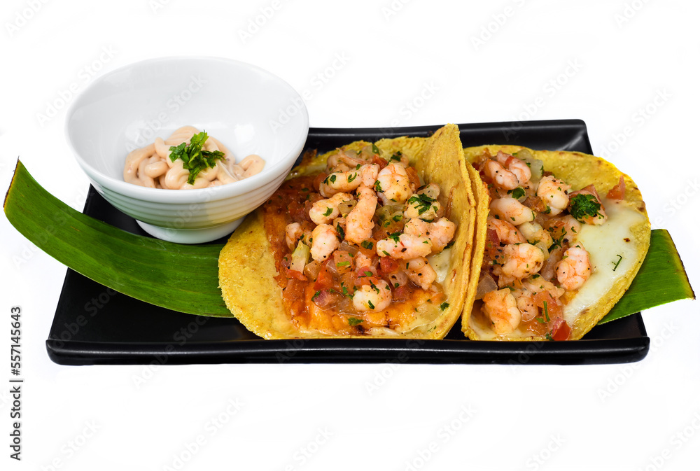 La Viga tacos with shrimps and mexican sauces