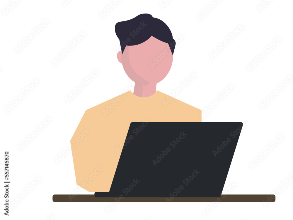 パソコン作業をする若い男性。ベクターイラスト パソコン作業をする若い男性。ベクターイラスト