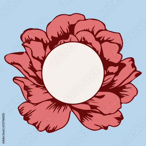 Greeting card frame with circle shaped text box and rose